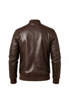Men's brown leather biker jacket real lambskin bomber ribbed jacket 3