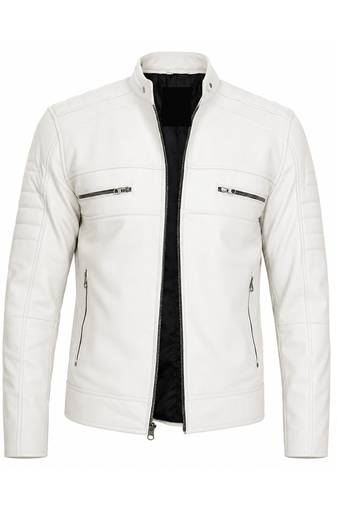 Men's white biker leather jacket smart casual genuine lambskin jacket