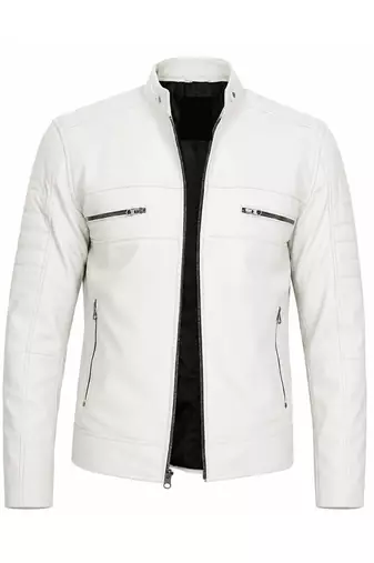 Men's white biker leather jacket smart casual genuine lambskin jacket
