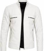 Men's white biker leather jacket smart casual genuine lambskin jacket
