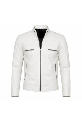Men's white biker leather jacket smart casual genuine lambskin jacket 2