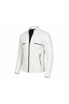 Men's white biker leather jacket smart casual genuine lambskin jacket 3