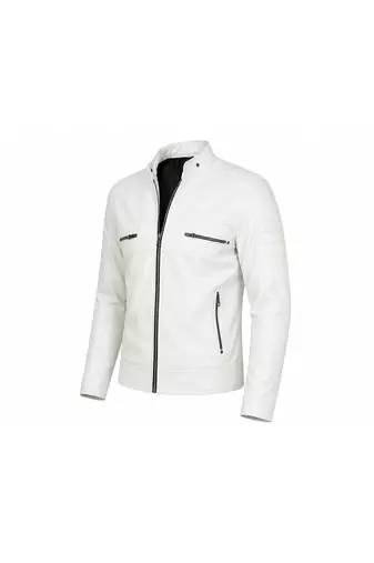 Men's white biker leather jacket smart casual genuine lambskin jacket