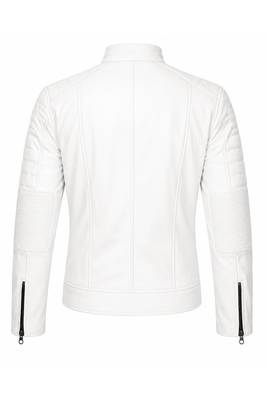 Men's white biker leather jacket smart casual genuine lambskin jacket 4