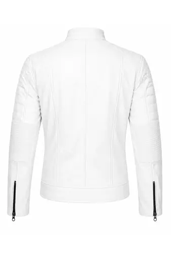 Men's white biker leather jacket smart casual genuine lambskin jacket