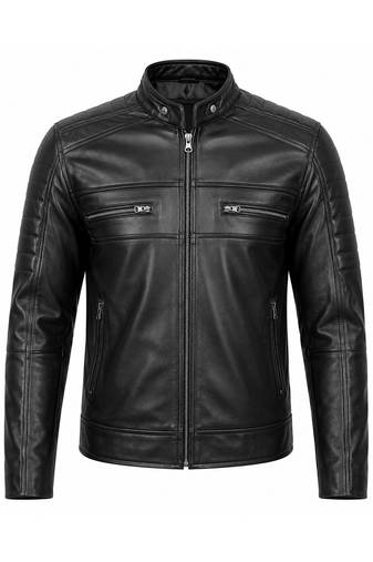 Men's biker black leather jacket genuine lambskin smart casual jacket