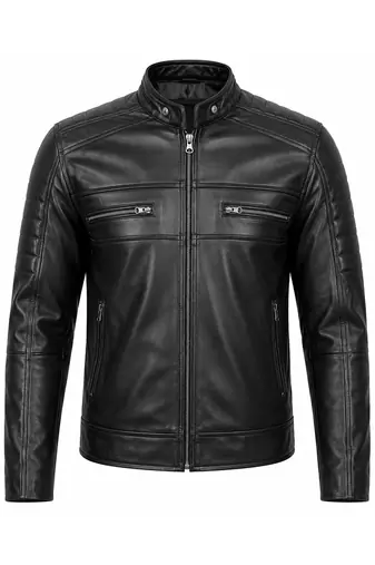 Men's biker black leather jacket genuine lambskin smart casual jacket