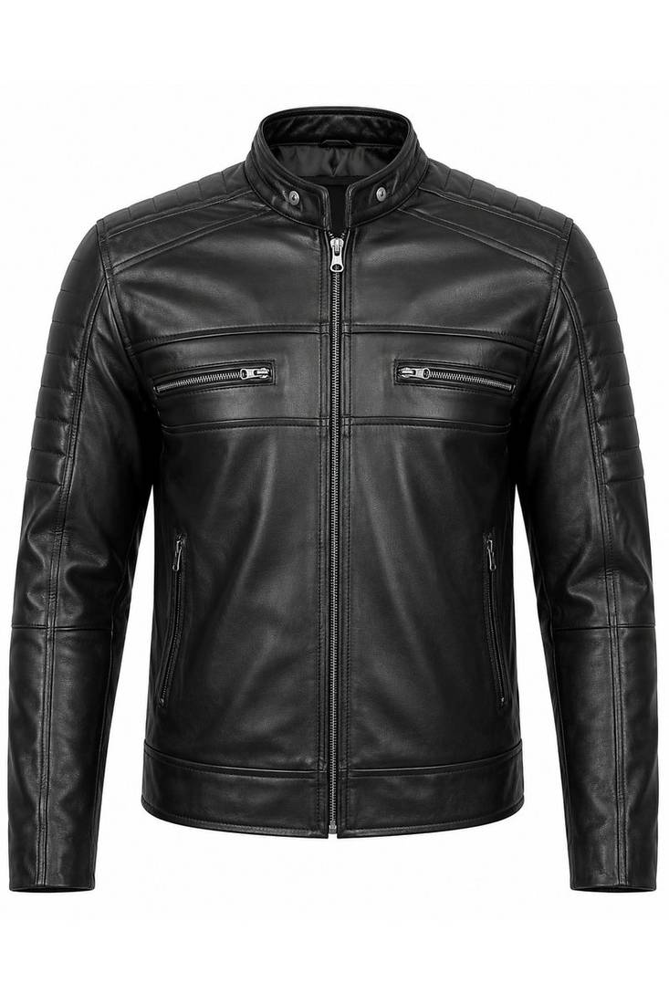 Men's biker black leather jacket genuine lambskin smart casual jacket
