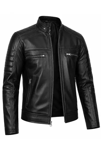 Men's biker black leather jacket genuine lambskin smart casual jacket
