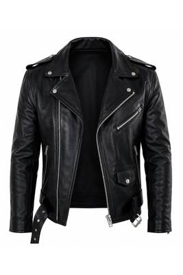 Men's black leather jacket iconic look real lambskin belted biker jacket 2