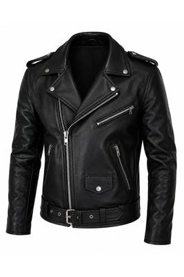 Men's black leather jacket iconic look real lambskin belted biker jacket 3