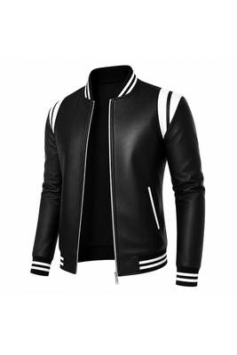 Men's black leather jacket real lambskin iconic look bomber biker jacket 1