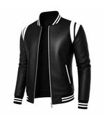 Men's black leather jacket real lambskin iconic look bomber biker jacket