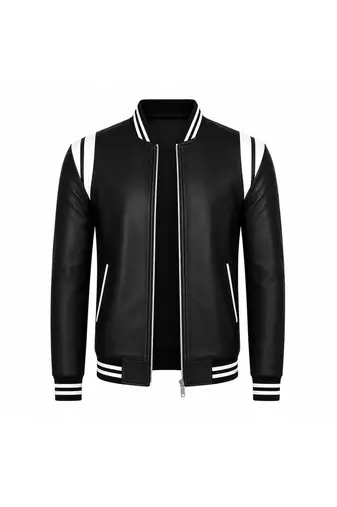 Men's black leather jacket real lambskin iconic look bomber biker jacket