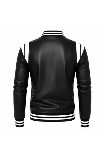Men's black leather jacket real lambskin iconic look bomber biker jacket