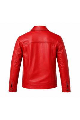 Men's red leather trucker jacket signature look buttoned style jacket 3
