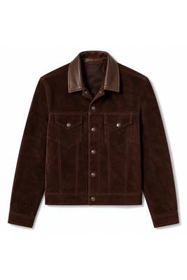 Men's leather trucker jacket signature look brown suede jacket 1