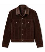 Men's leather trucker jacket signature look brown suede jacket