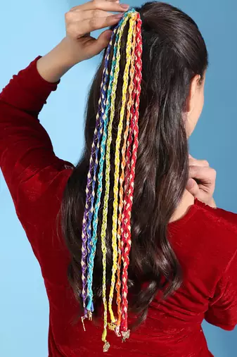 Multicolored handmade rainbow hair braids