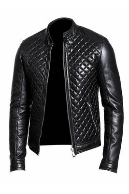 Men's black leather biker jacket premium finish lambskin quilted jacket 1