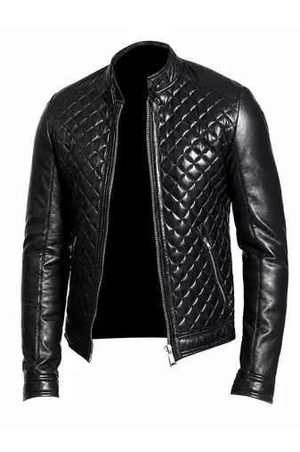 Men's black leather biker jacket premium finish lambskin quilted jacket