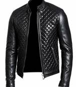 Men's black leather biker jacket premium finish lambskin quilted jacket