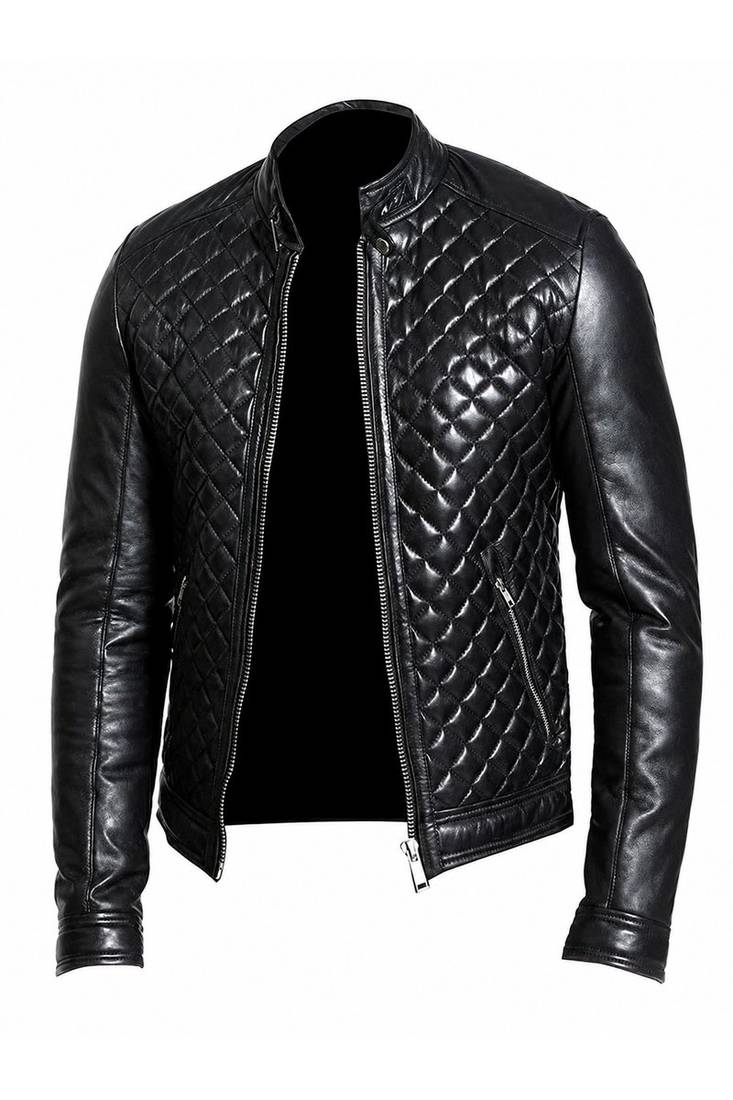 Men's black leather biker jacket premium finish lambskin quilted jacket