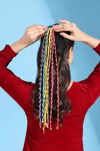 Multicolored handmade rainbow hair braids