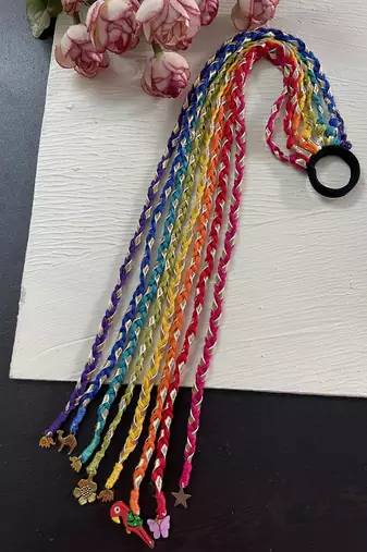 Multicolored handmade rainbow hair braids