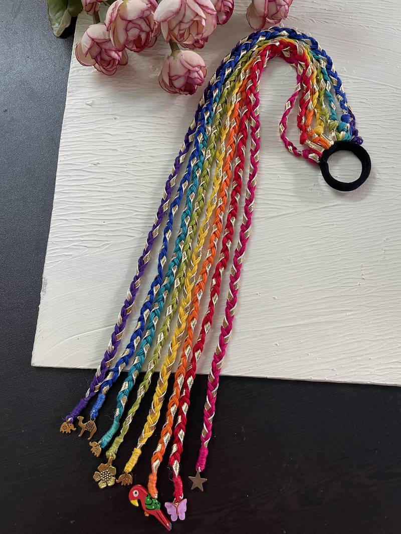 Multicolored handmade rainbow hair braids