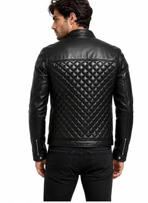 Men's black leather biker jacket premium finish lambskin quilted jacket 2