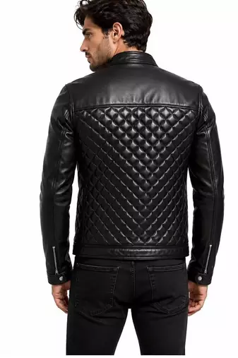 Men's black leather biker jacket premium finish lambskin quilted jacket
