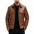 Men brown leather biker jacket real lambskin buttoned leather shirt