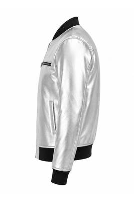 Men's silver leather biker jacket fashion outerwear flight bomber jacket 2