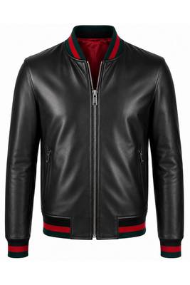 Men's leather biker jacket lambskin casual style black bomber jacket 1