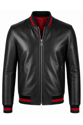 Men's leather biker jacket lambskin casual style black bomber jacket