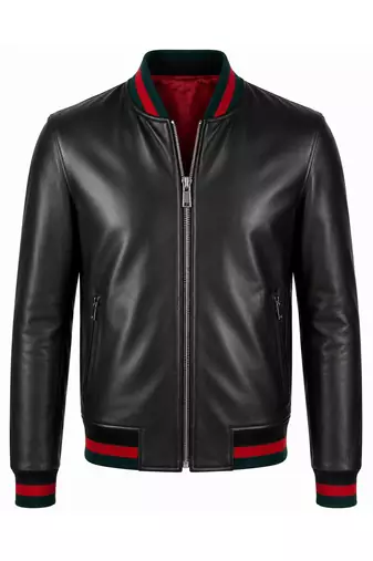 Men's leather biker jacket lambskin casual style black bomber jacket