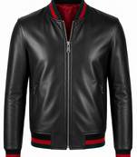 Men's leather biker jacket lambskin casual style black bomber jacket