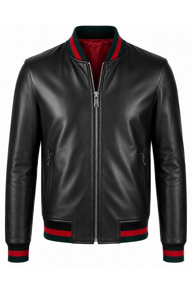 Men's leather biker jacket lambskin casual style black bomber jacket