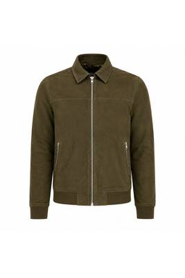 Men's olive green suede leather biker jacket vintage style bomber coat 1