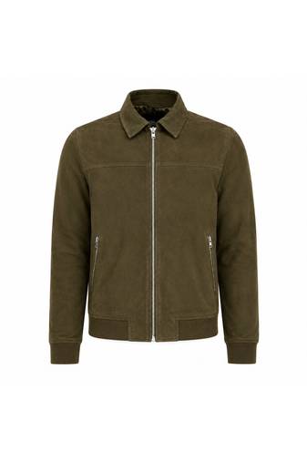 Men's olive green suede leather biker jacket vintage style bomber coat