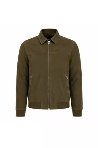Men's olive green suede leather biker jacket vintage style bomber coat