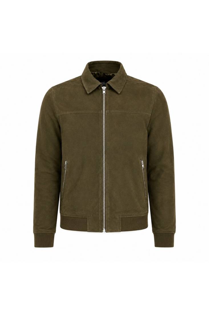 Men's olive green suede leather biker jacket vintage style bomber coat
