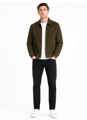 Men's olive green suede leather biker jacket vintage style bomber coat 2