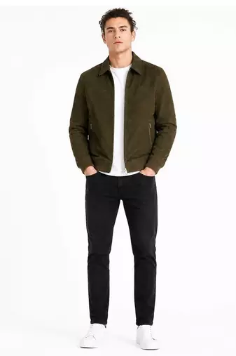 Men's olive green suede leather biker jacket vintage style bomber coat