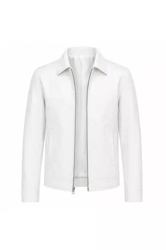 Men's white leather biker jacket modern fit casual style leather jacket