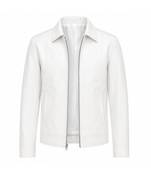 Men's white leather biker jacket modern fit casual style leather jacket
