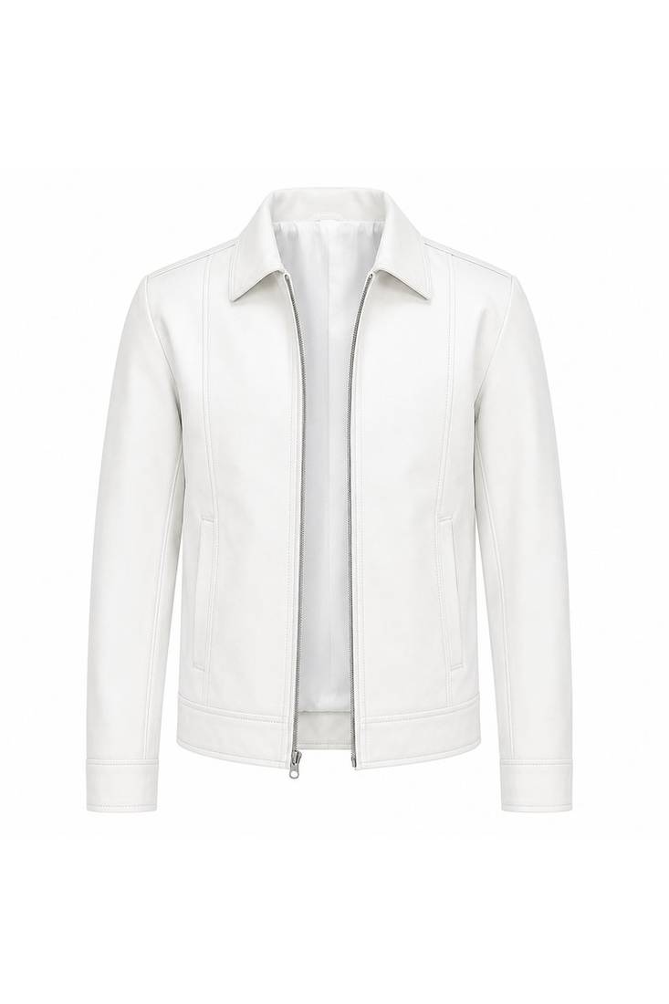 Men's white leather biker jacket modern fit casual style leather jacket