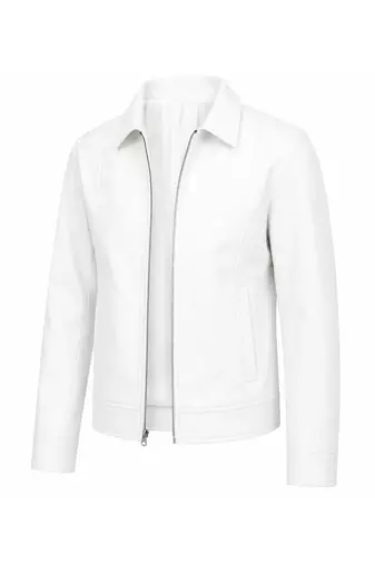 Men's white leather biker jacket modern fit casual style leather jacket