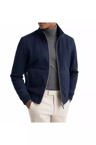 Men's navy blue suede lambskin leather biker jacket handcrafted